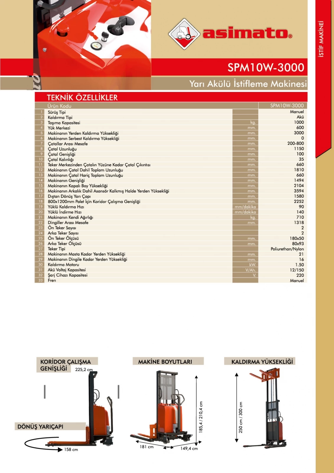 SPM10W Yarı Akülü İstif Makinesi