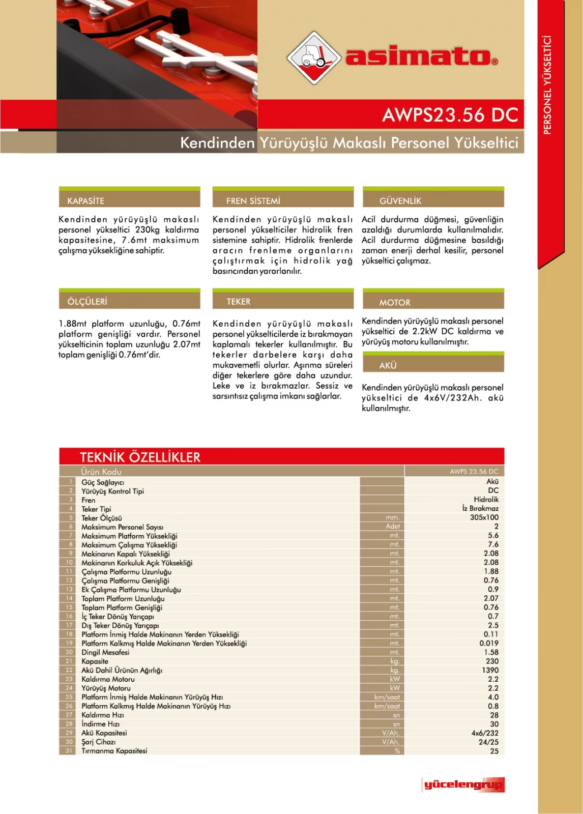 AWPS2356 Akülü Makaslı Personel Yükseltici