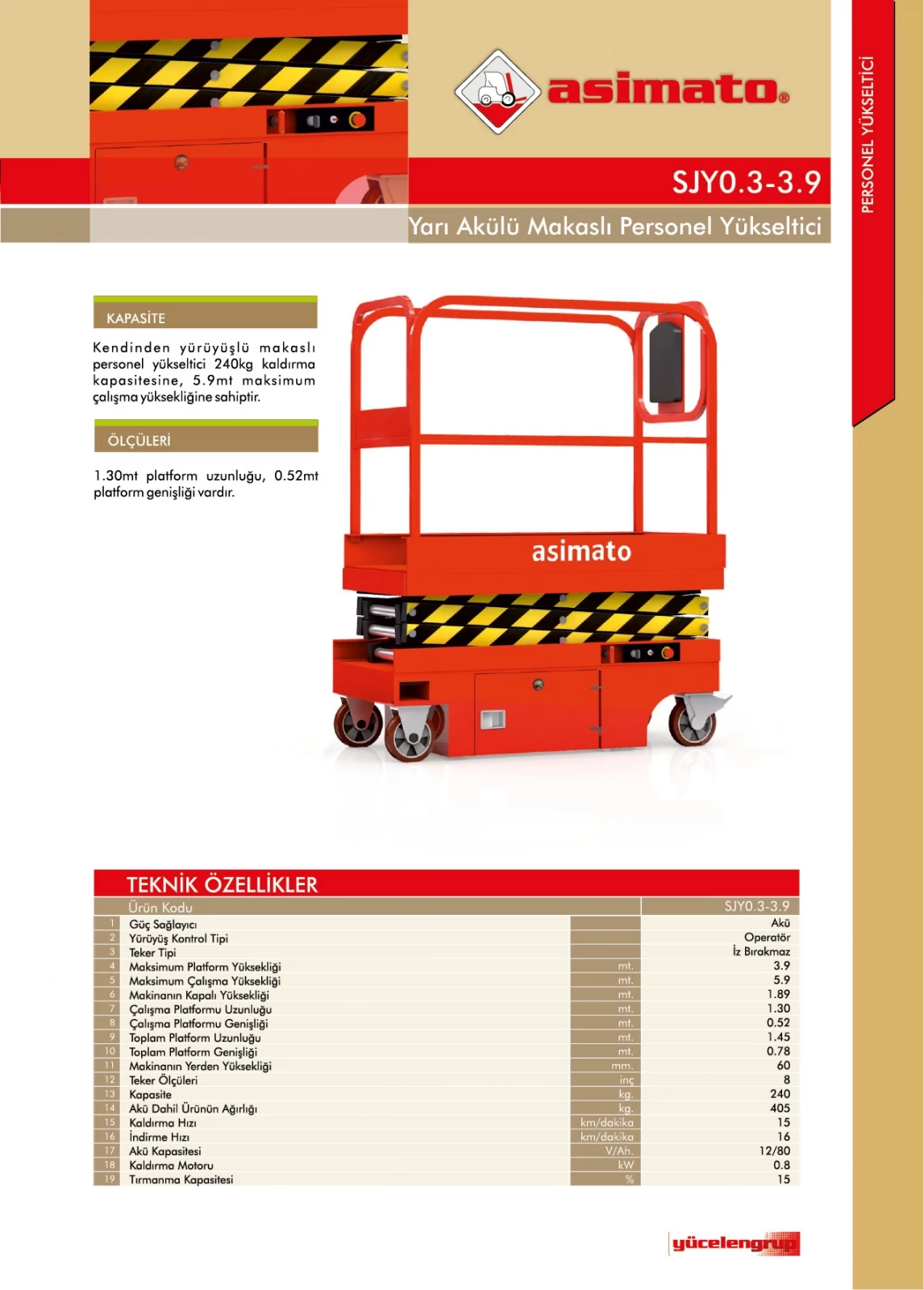 SJY0.3_3.9 Yarı Akülü Makaslı Personel Yükseltici