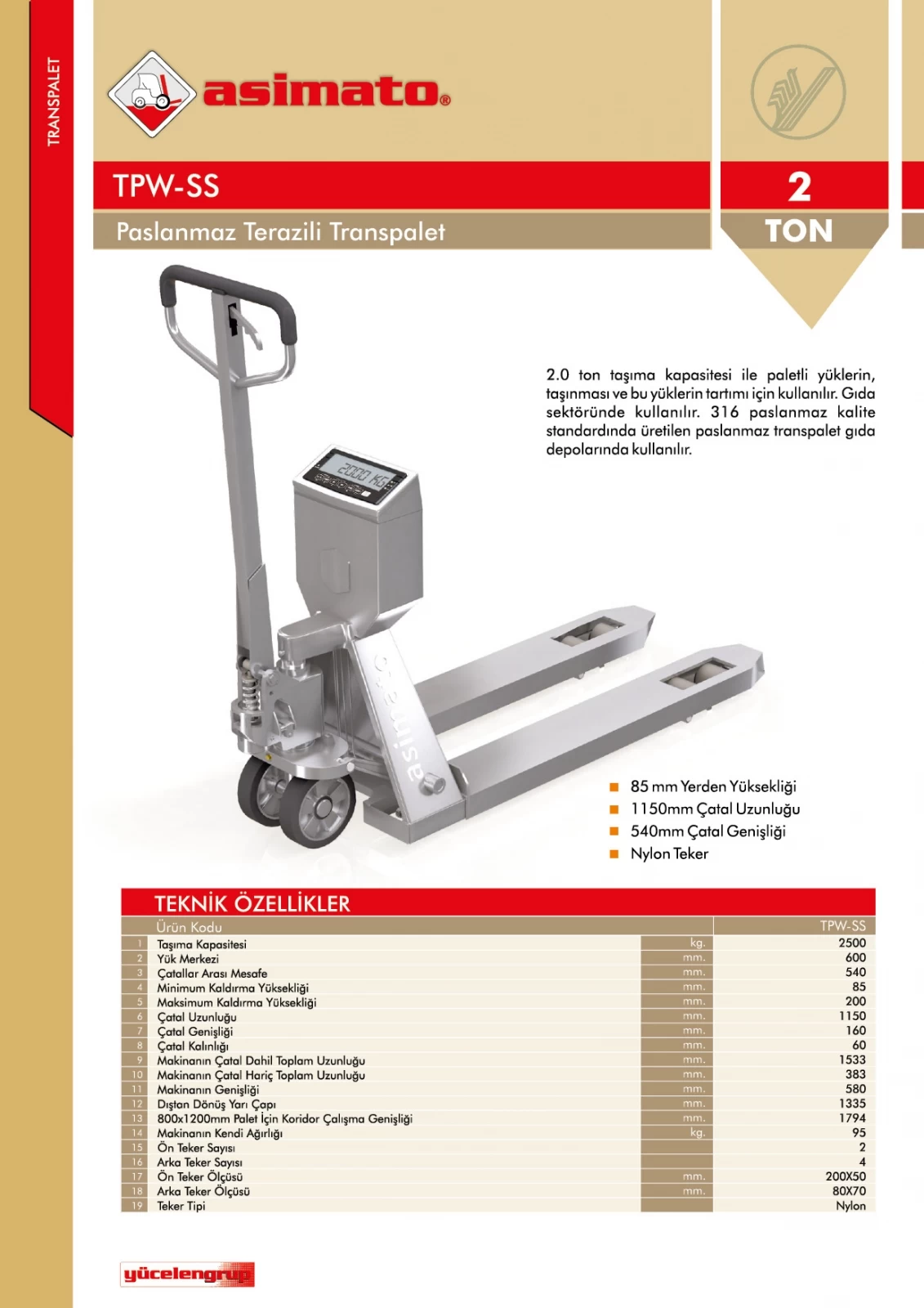 TPW Paslanmaz Terazili Transpalet