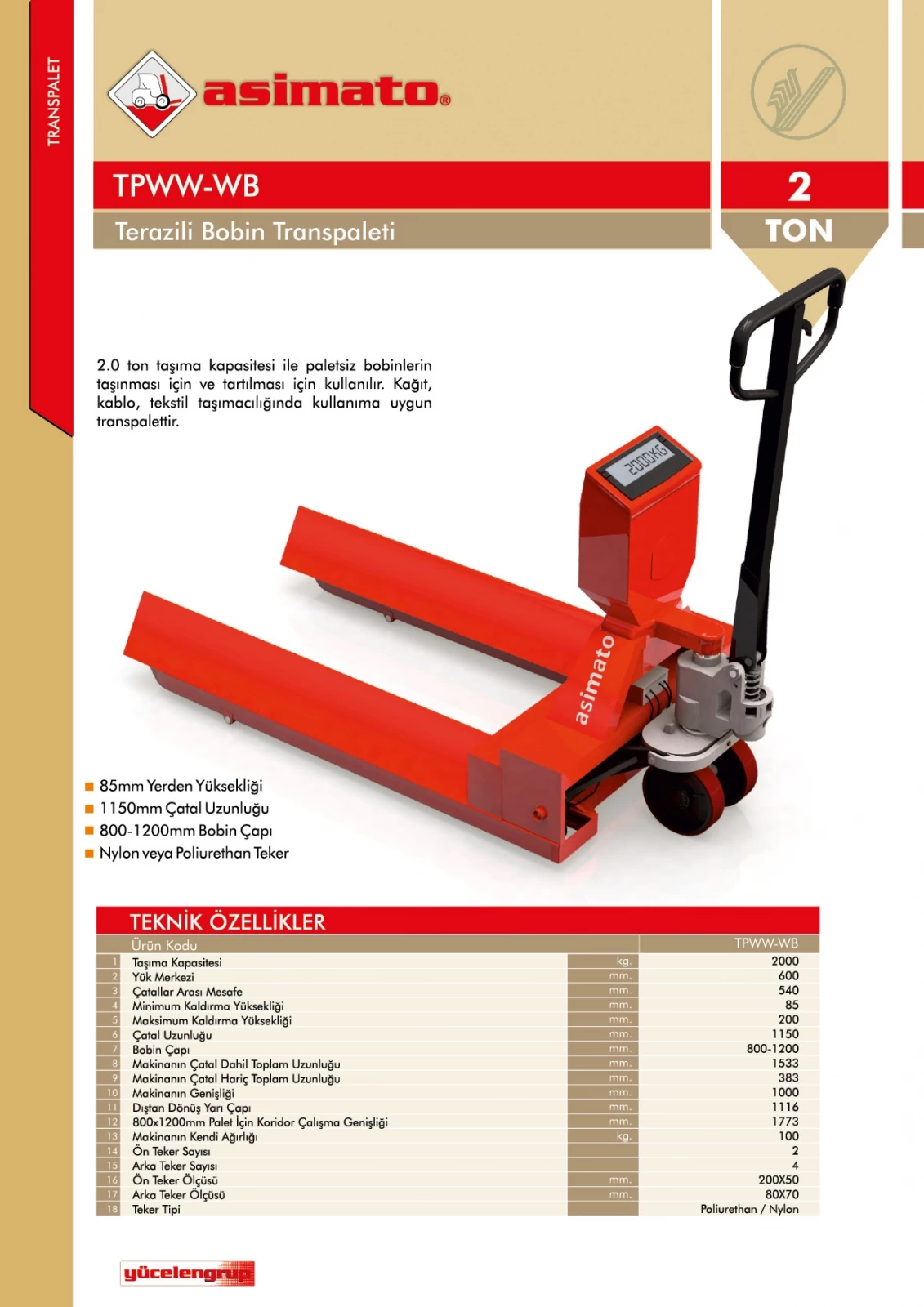 TPW-WB Terazili Bobin Transpalet