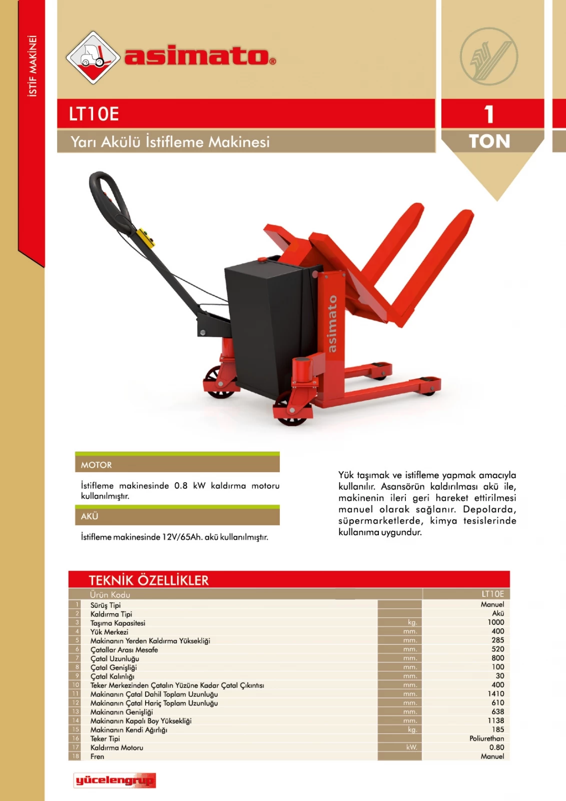 LT10E Yarı Akülü İstif Makinesi